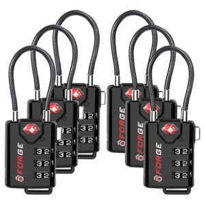 TSA Approved Cable Luggage Locks, Re-settable Combination with Alloy Body, Black 6 Pack, One_Size, Modern